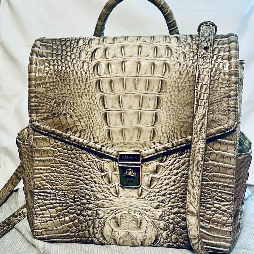 Brahmin Ivory Crocodile Embossed Backpack